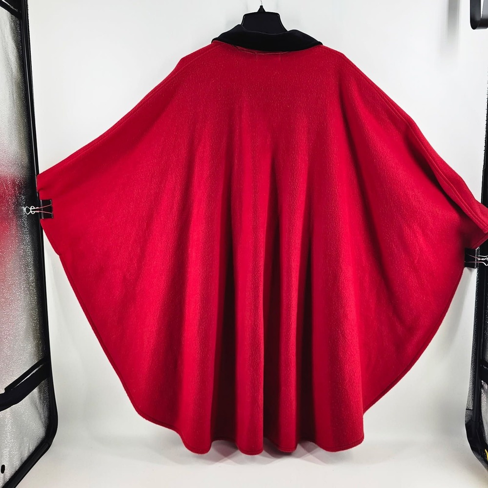 Amanda Smith Cape Women One Size Red New Velvet Collar Double Breasted - Picture 2 of 5